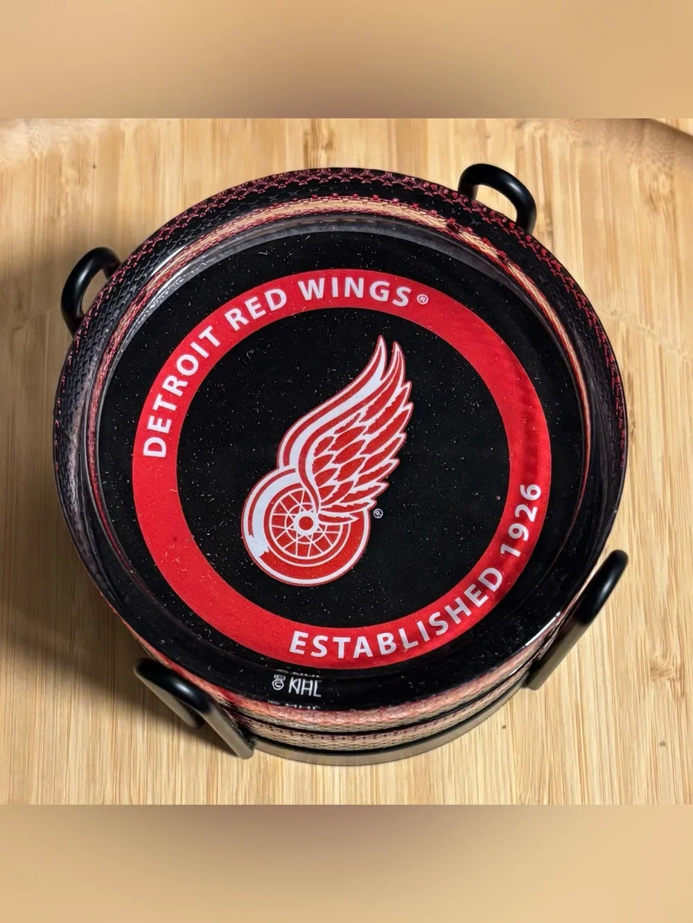 NHL Detroit Red Wings Glass Coaster Set - Black & Red